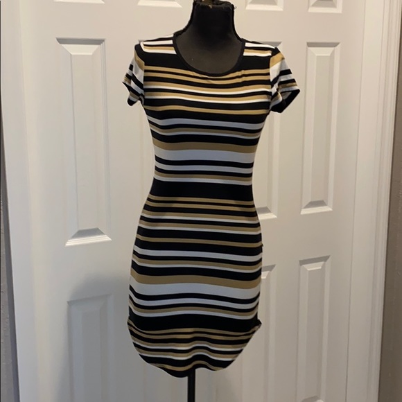 Derek Heart Dresses & Skirts - Derek Heart Black Tan White Striped T Shirt Dress